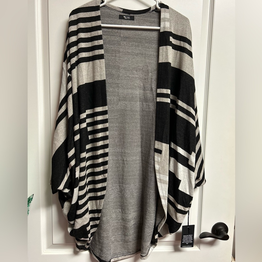 Michael Lauren x Revolve Abstract Striped Black & Silver Dolman Cardigan OS NWT